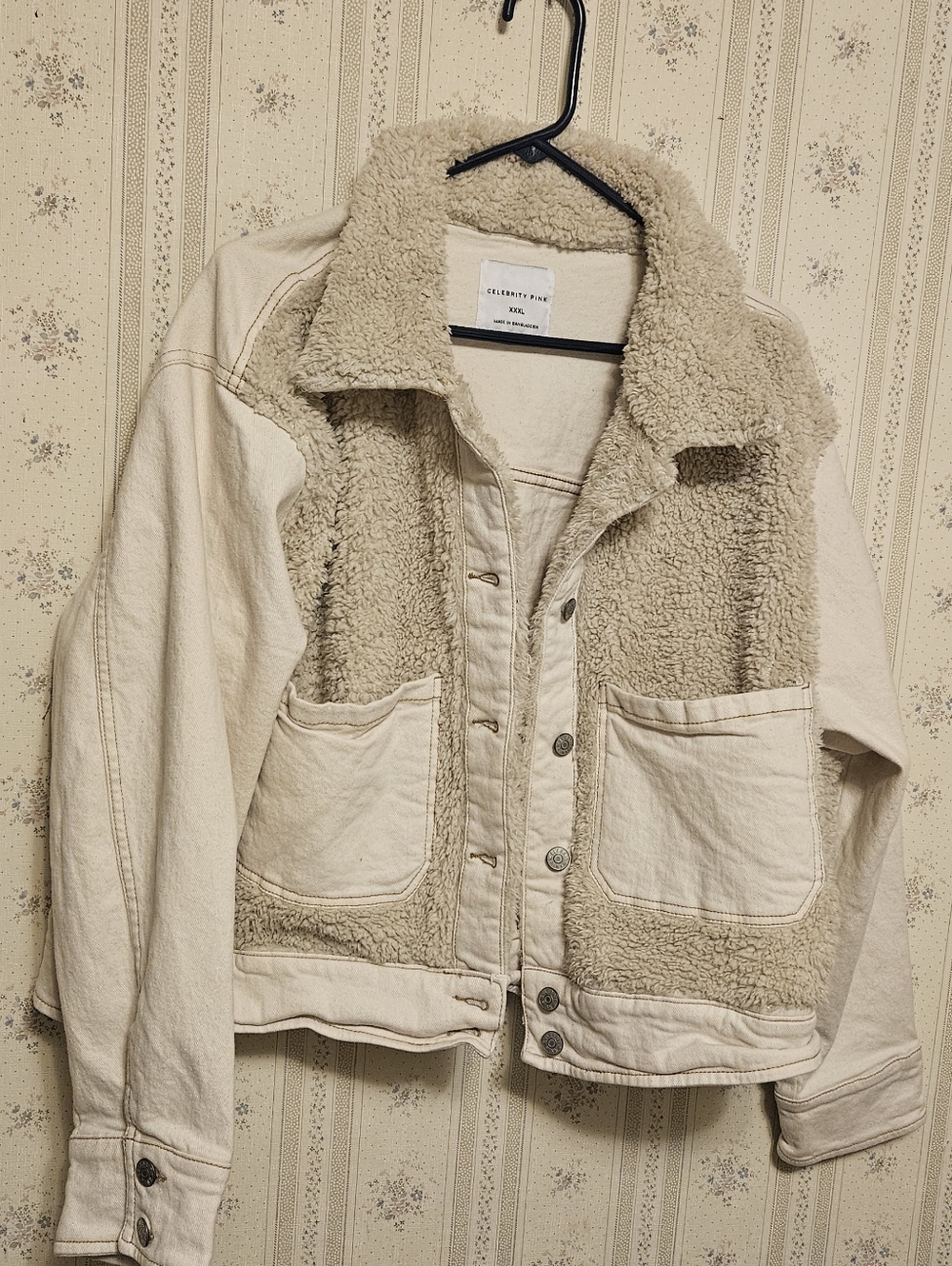 Cream Sherpa-Lined Button Jacket